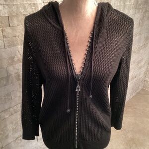 Vintage Just B Rhinestone Zipper Hooded Cardigan